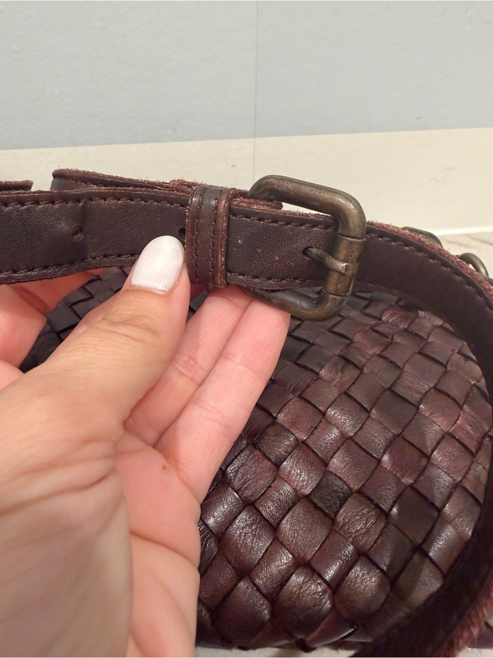 Platania Woven Italian Leather Crossbody Bag in Dark Brown Made in Italy - Picture 10 of 11
